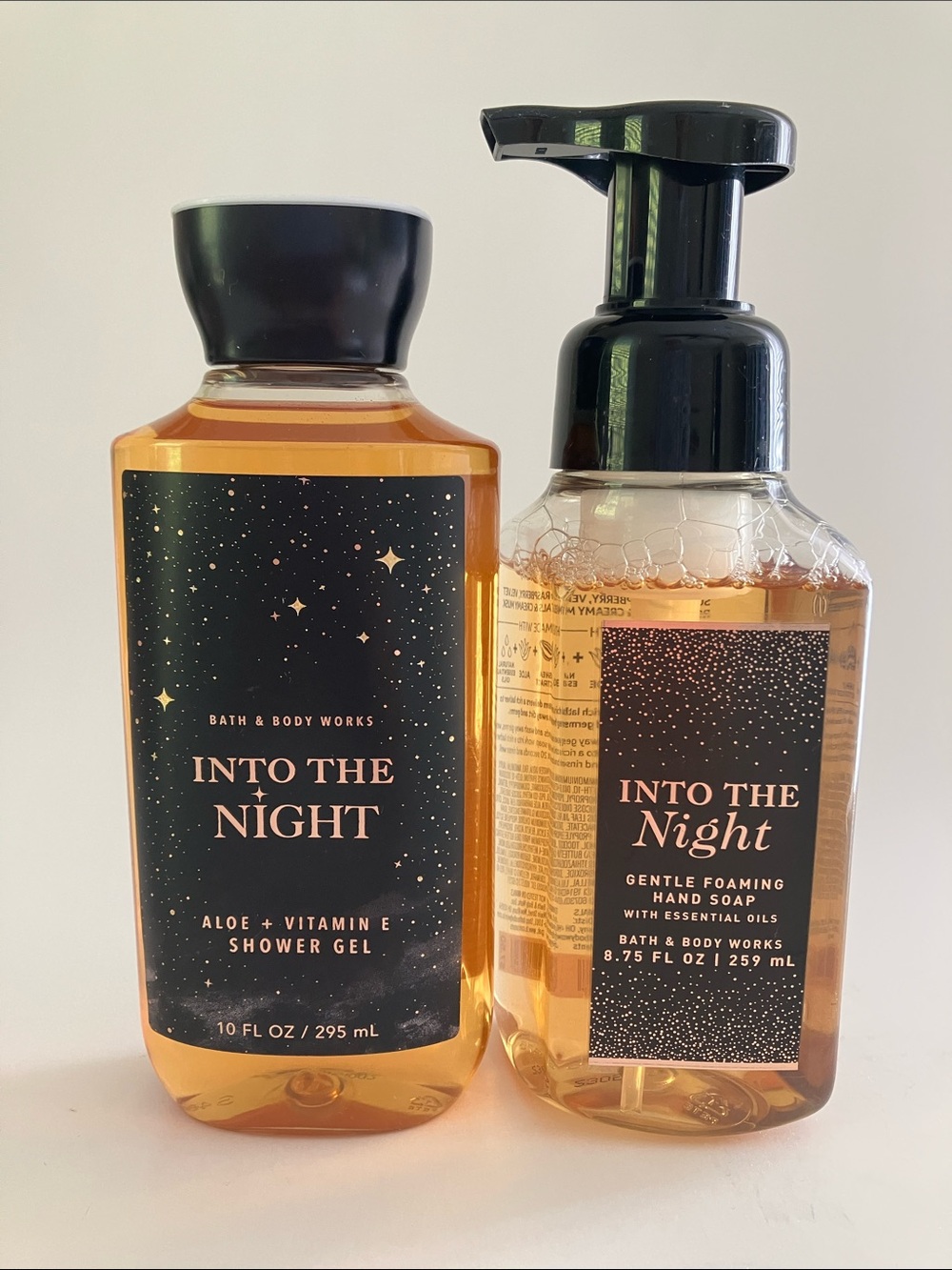 NWT INTO THE NIGHT FOAMING HAND SOAP , SHOWER GEL 2 PC BUNDLE FULL SIZE